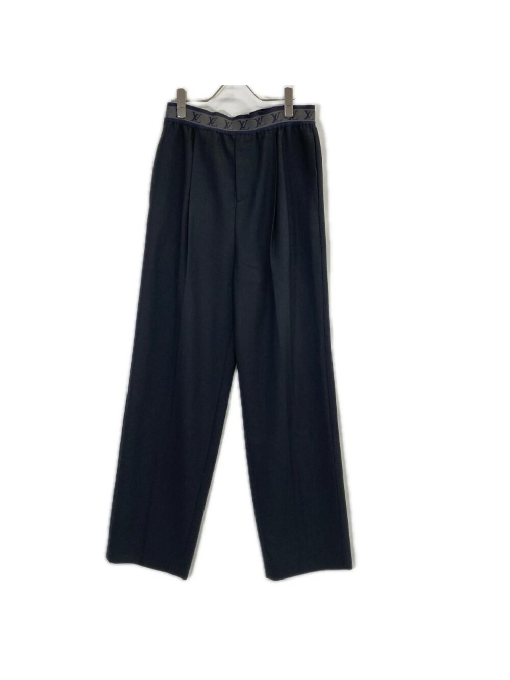 Louis Vuitton Black Wool 100 LV Logo Waist One Tuck Relaxed Straight Pants 36